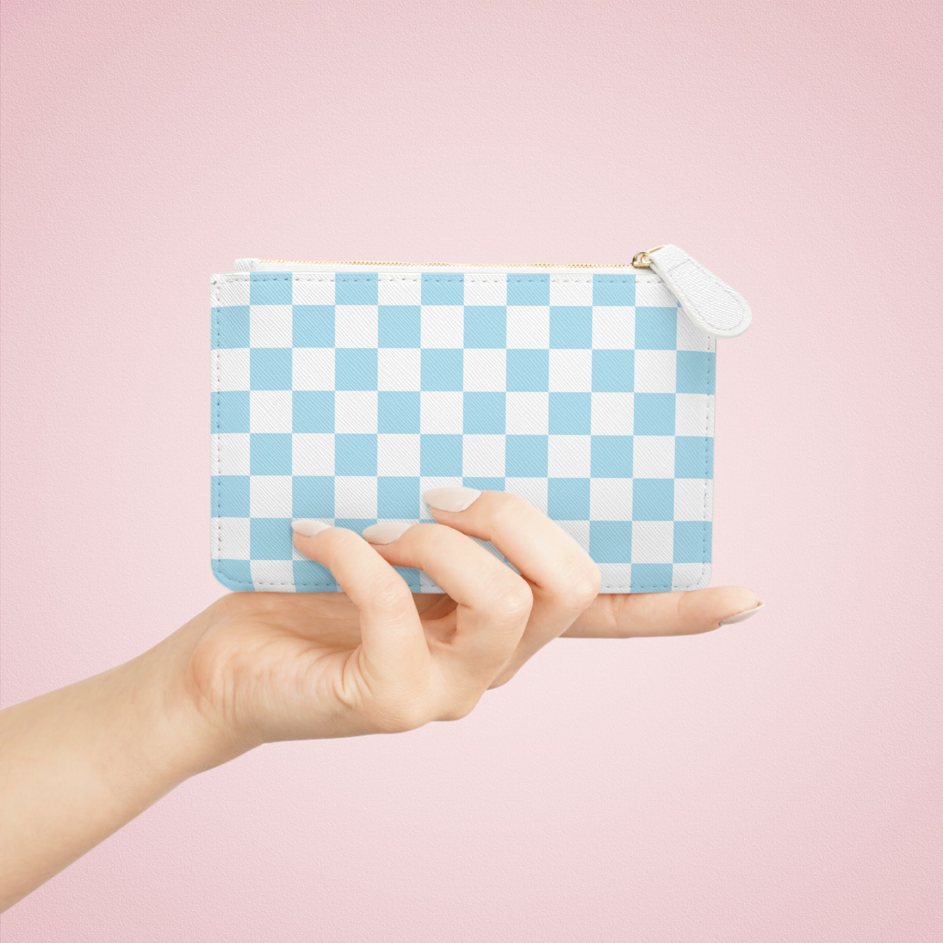 Checkerboard Sky Blue Mini Clutch Bag, Artsulli - Art is Long, Life is Short, Bags, , , , , , , 