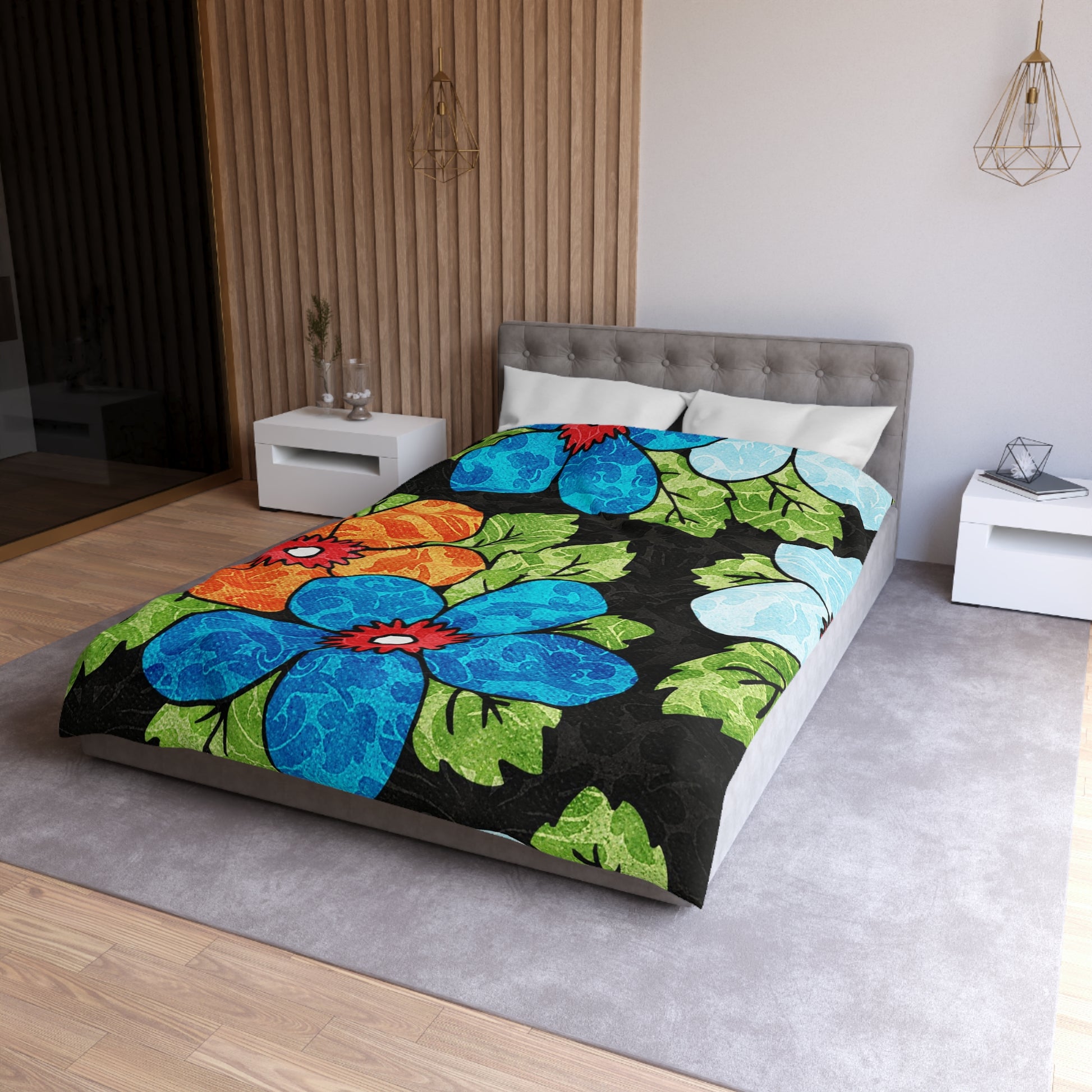 Groovy Black Floral Kl Microfiber Duvet Cover, Artsulli - Art is Long, Life is Short, Home Decor, , , , , , , 