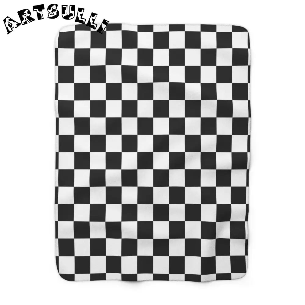JAKKOUTTHEBXX Checkerboard White and Black Sherpa Fleece Blanket