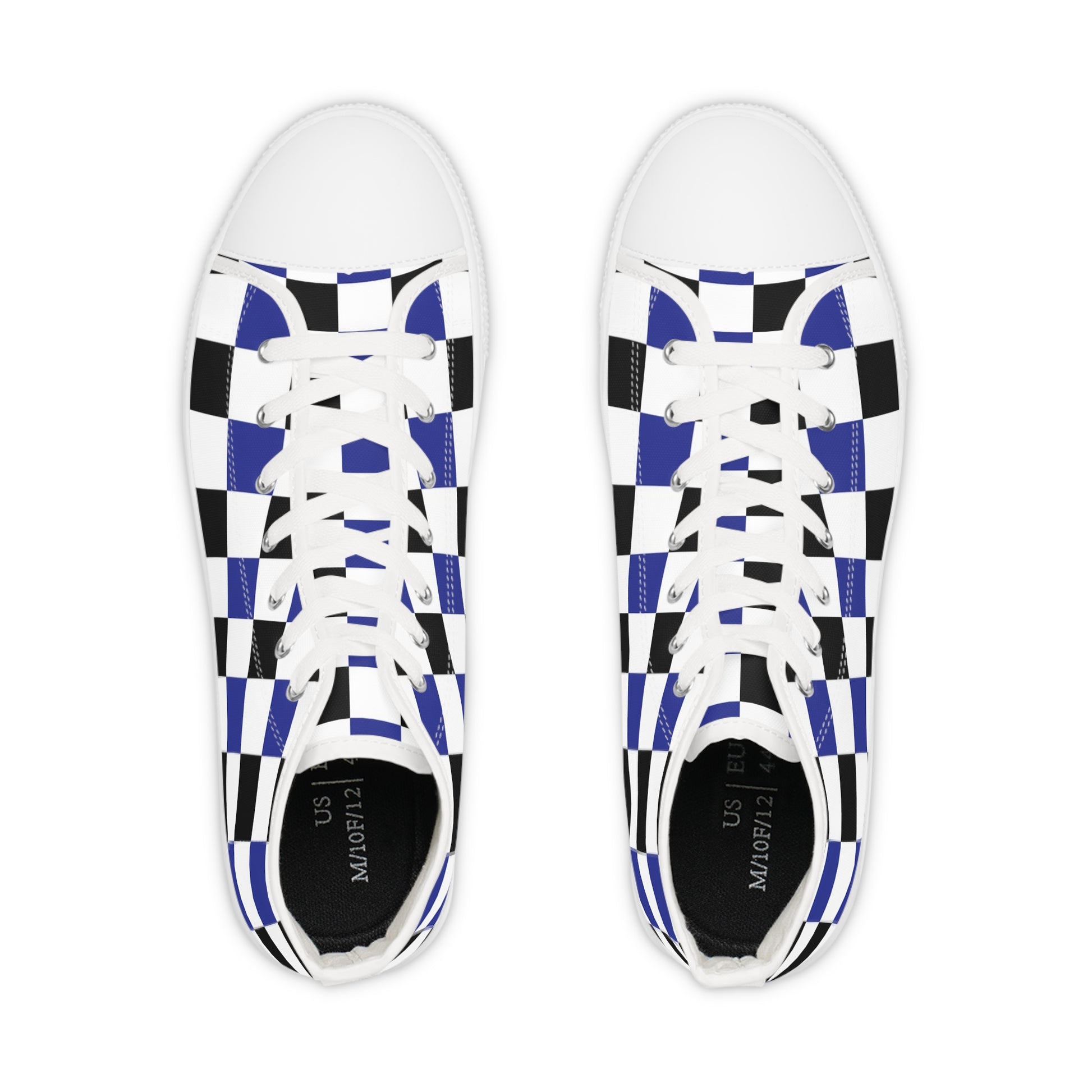 Checkerboard Blue White and Black Men's High Top Sneakers, Artsulli - Art is Long, Life is Short, Shoes, , , , , , , 