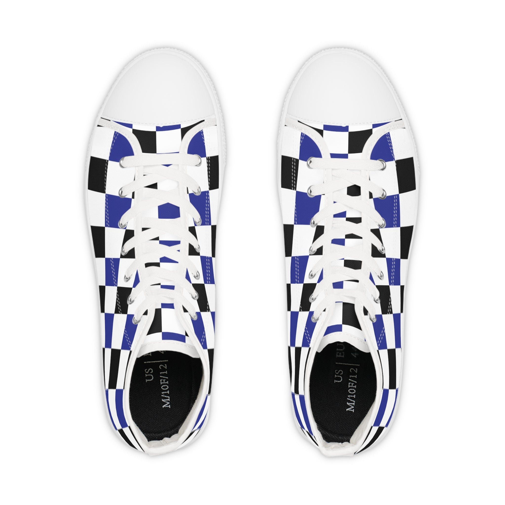 Checkerboard Blue White and Black Men's High Top Sneakers, Artsulli - Art is Long, Life is Short, Shoes, , , , , , , 
