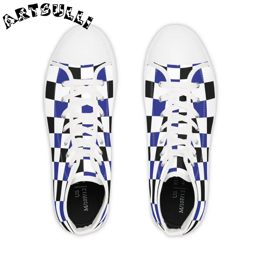 JAKKOUTTHEBXX Checkerboard Blue White and Black Men’s High Top