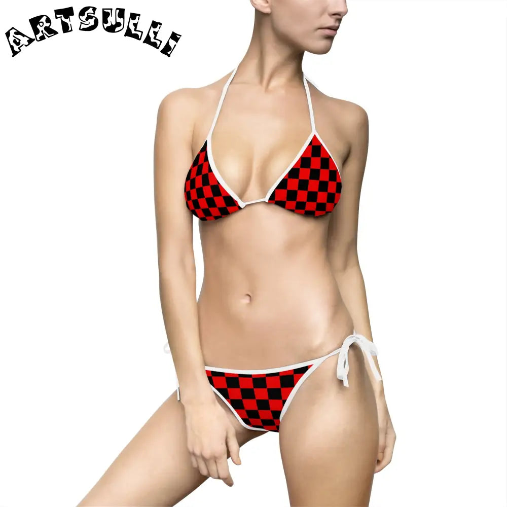 JAKKOUTTHEBXX Checkerboard Red and Black Women’s Bikini Swimsuit