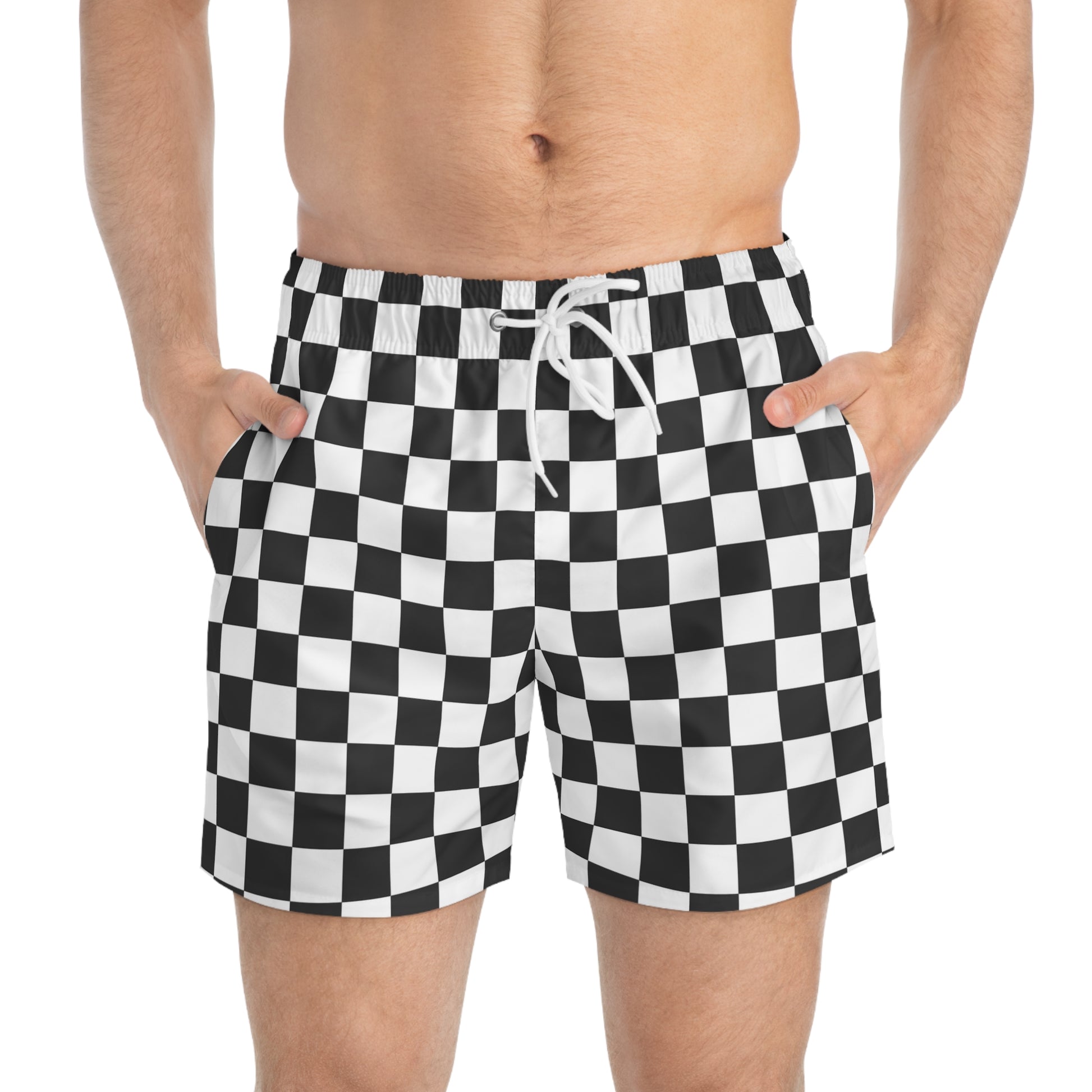 Checkerboard White and Black Swim Trunks (AOP), Artsulli - Art is Long, Life is Short, All Over Prints, , , , , , , 