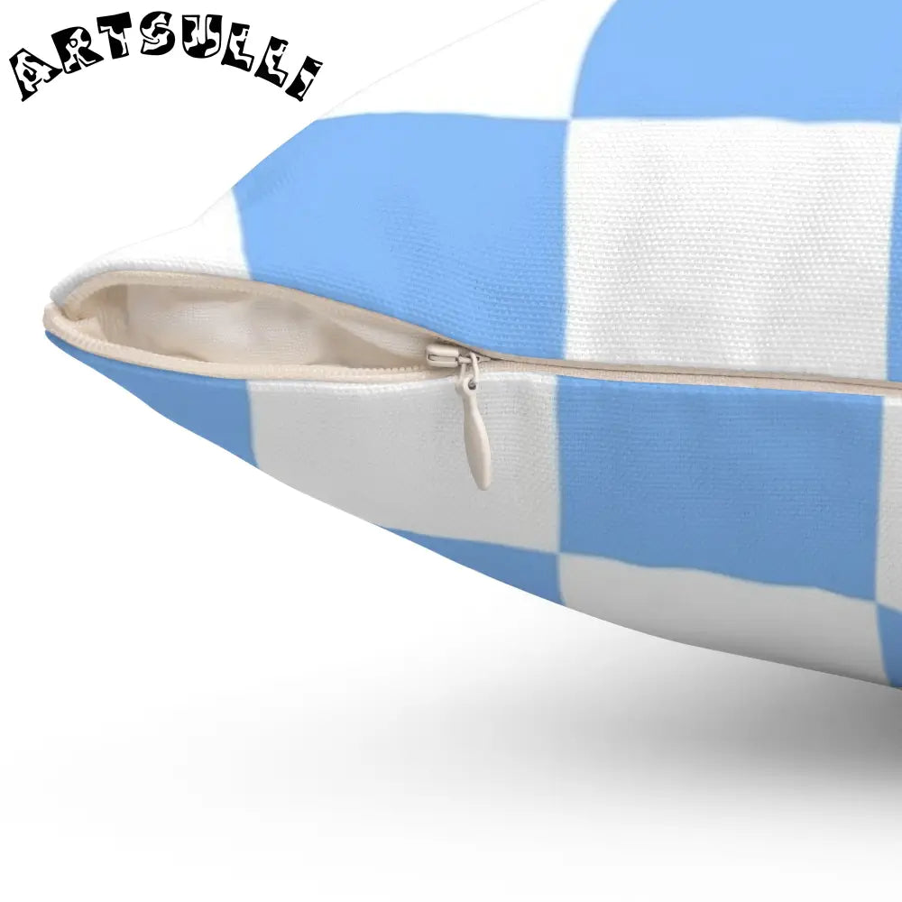 JAKKOUTTHEBXX Checkerboard White and Light Blue Spun Polyester