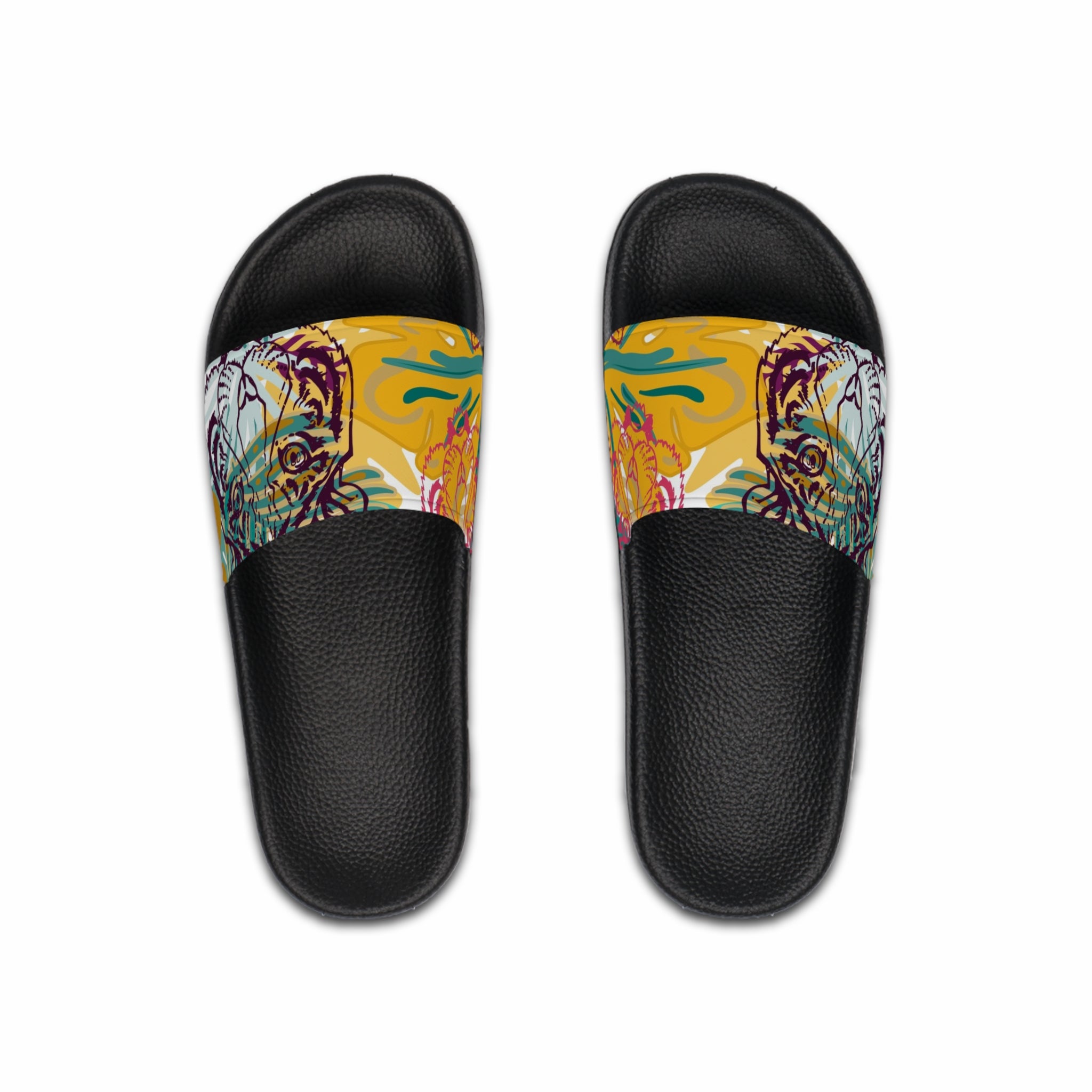Tropical Jungle Tigers Green and Brown Men's Slide Sandals, Artsulli - Art is Long, Life is Short, Shoes, Color, Black sole, Size, US 6, , , 14760517791370