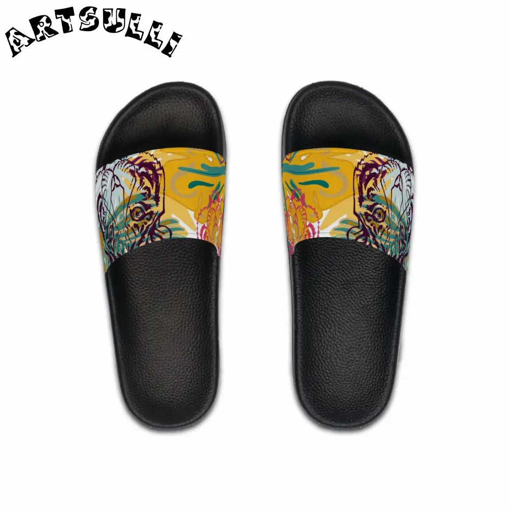 JAKKOUTTHEBXX Tropical Jungle Tigers Green and Brown Men’s Slide