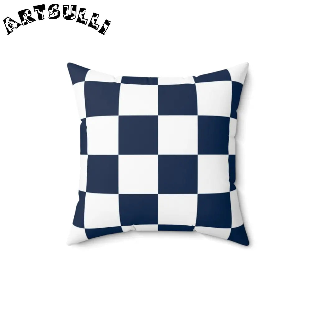 JAKKOUTTHEBXX Checkerboard White and Navy Blue Spun Polyester Square