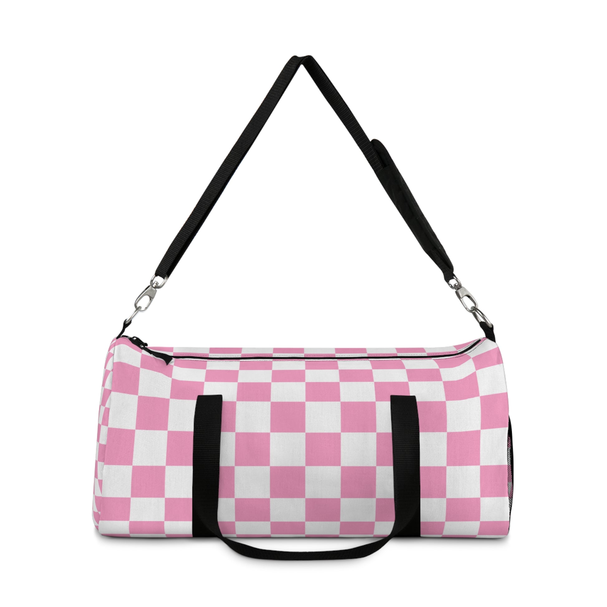 Checkerboard Hot Pink and White Duffel Bag, Artsulli - Art is Long, Life is Short, Bags, , , , , , , 