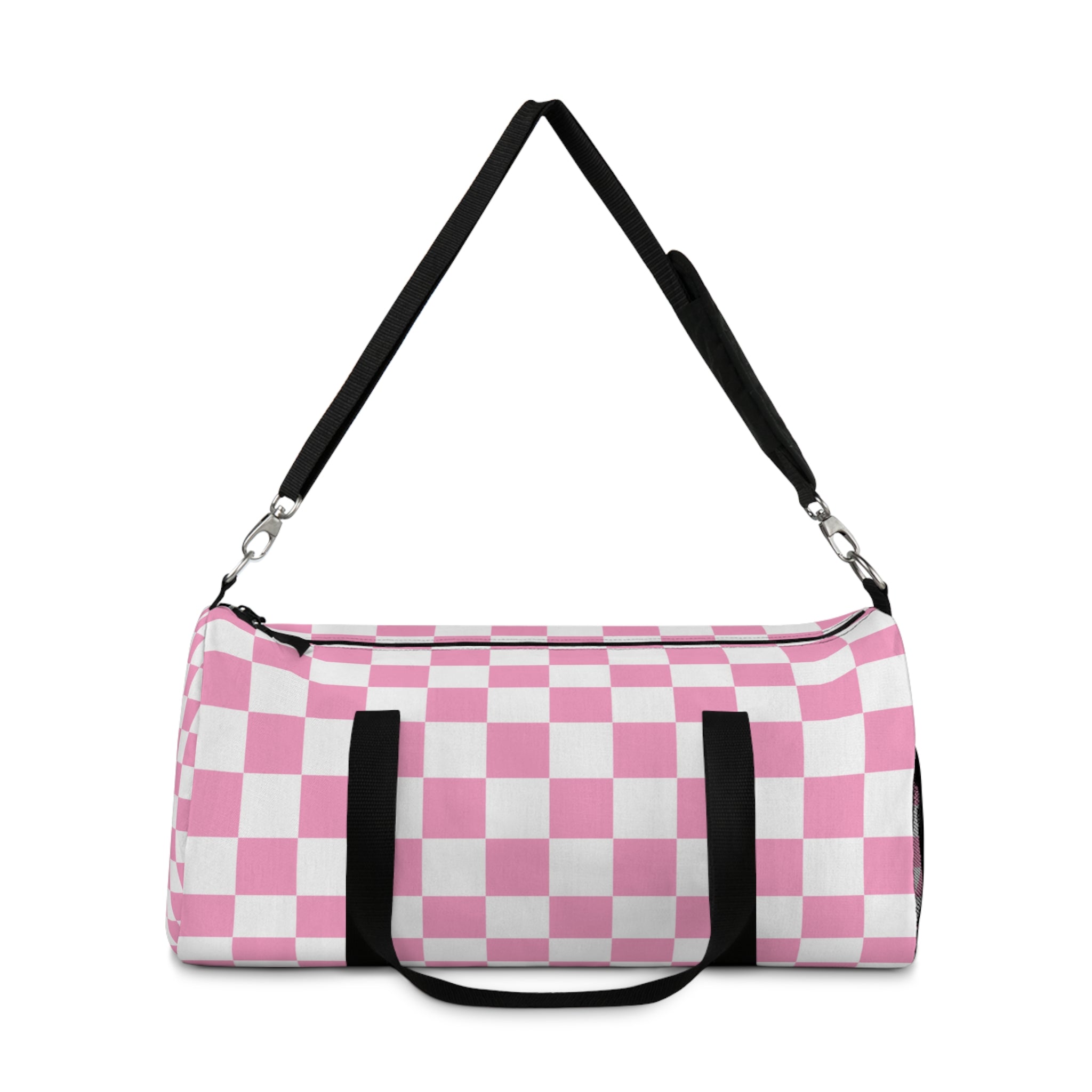 Checkerboard Hot Pink and White Duffel Bag, Artsulli - Art is Long, Life is Short, Bags, , , , , , , 