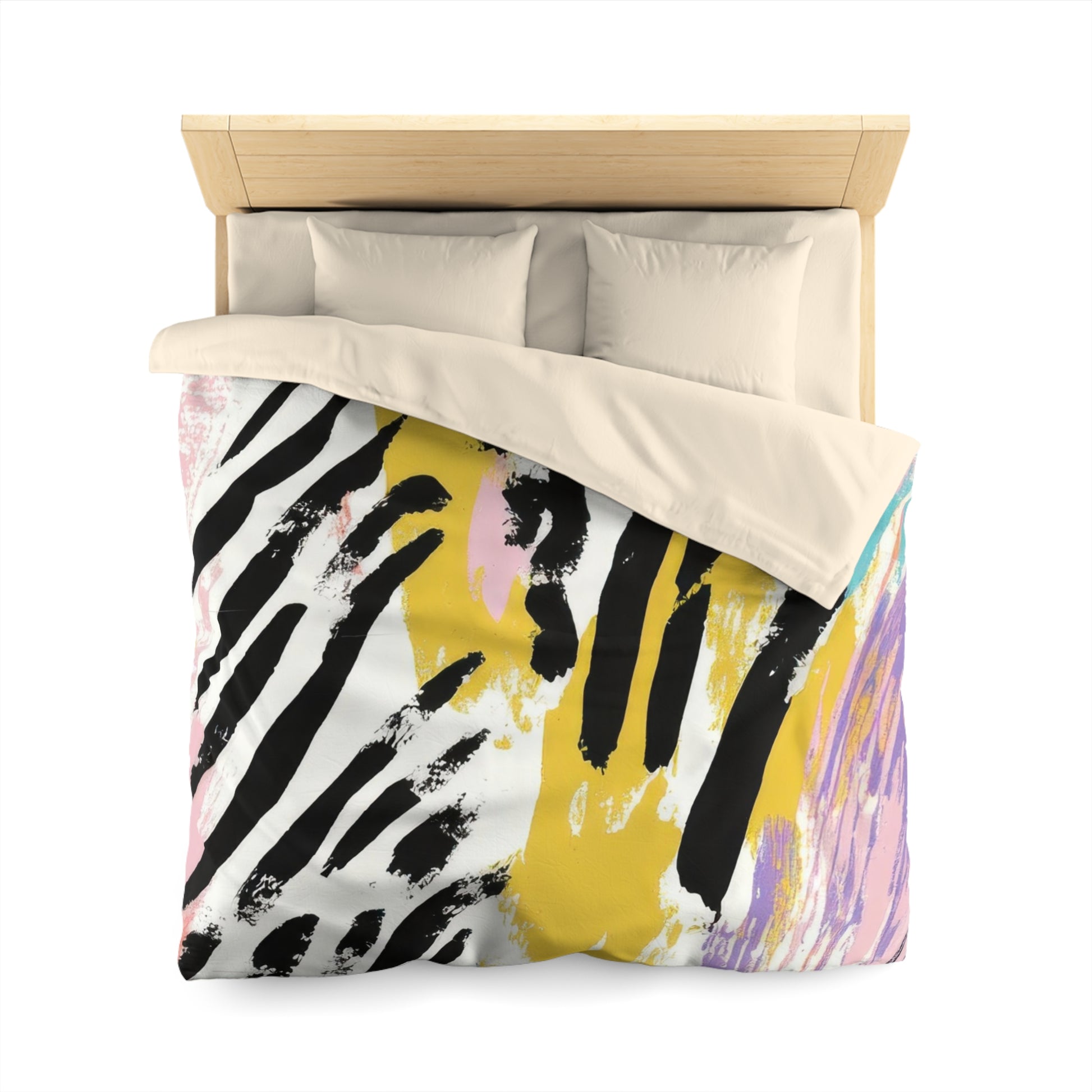 Wild Zebra Stripes x Paint Brush Strokes Multi-Color Microfiber Duvet Cover, Artsulli - Art is Long, Life is Short, Home Decor, , , , , , , 