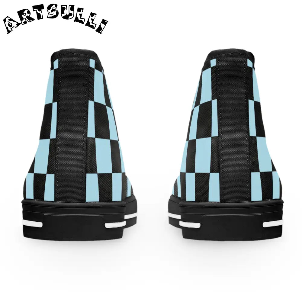 JAKKOUTTHEBXX Checkerboard Black and Blue Women’s High Top Sneakers
