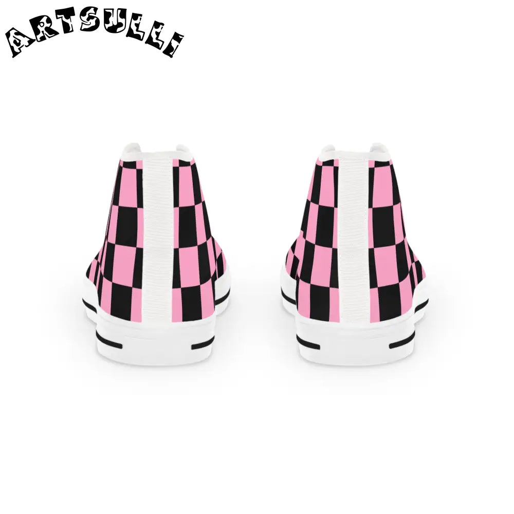 JAKKOUTTHEBXX Checkerboard Black and Pink Men’s High Top Sneakers
