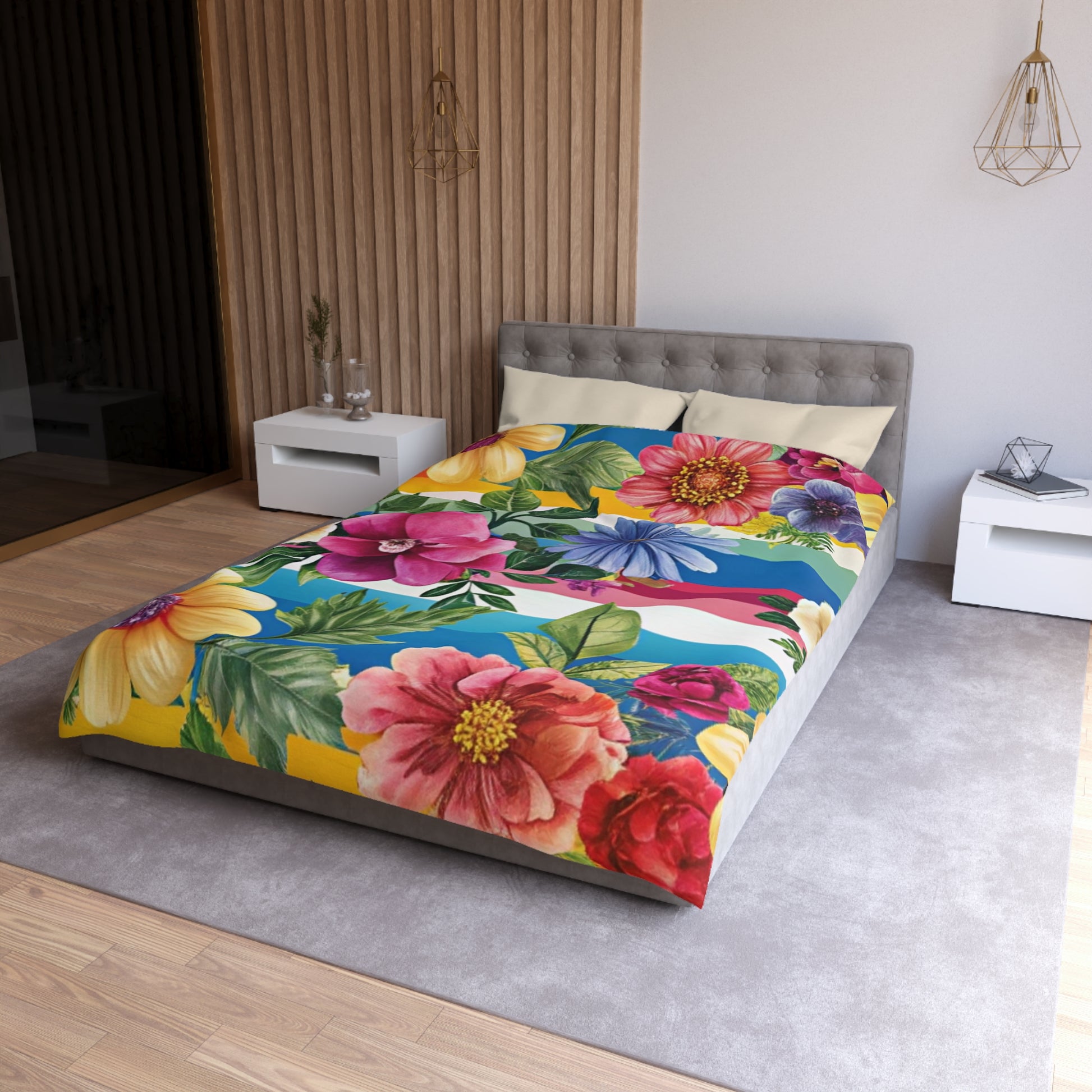Floral Stripe 4K Microfiber Duvet Cover, Artsulli - Art is Long, Life is Short, Home Decor, , , , , , , 