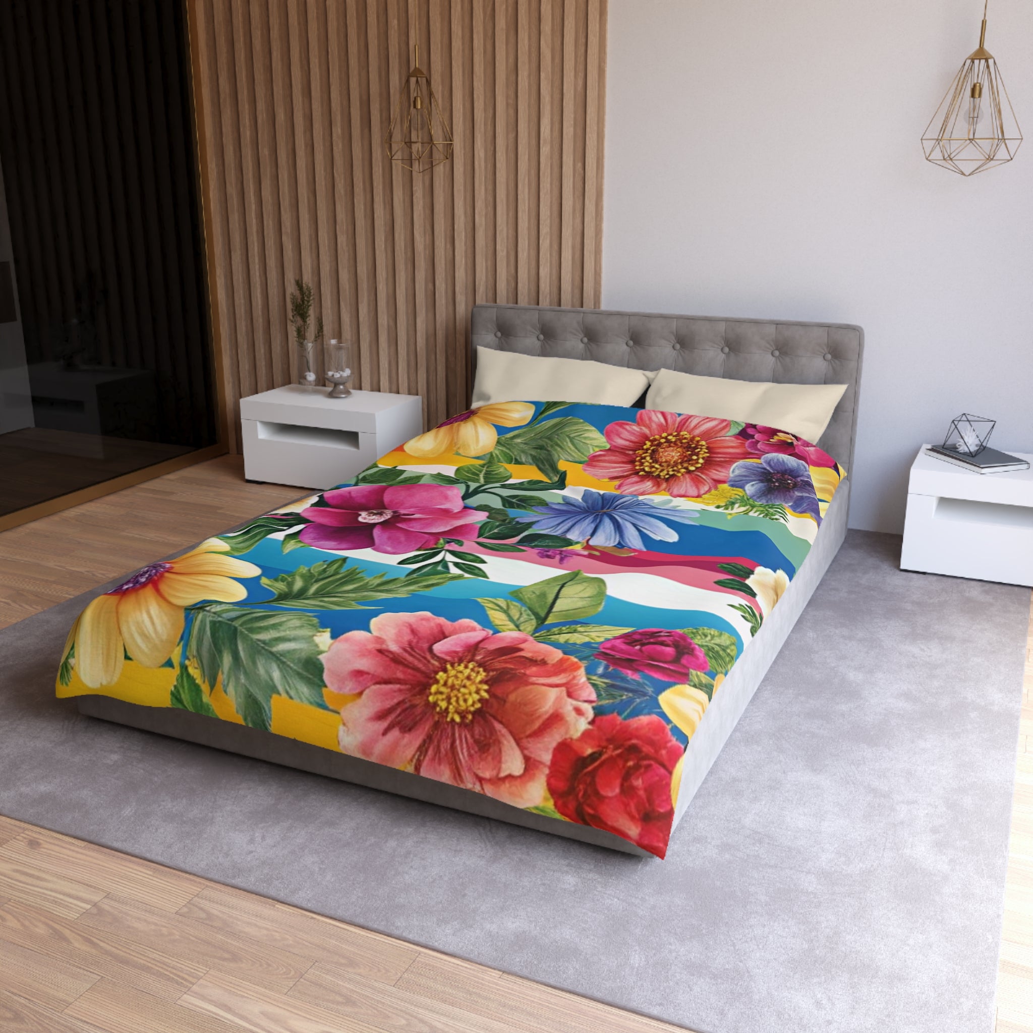 Floral Stripe 4K Microfiber Duvet Cover, Artsulli - Art is Long, Life is Short, Home Decor, , , , , , , 