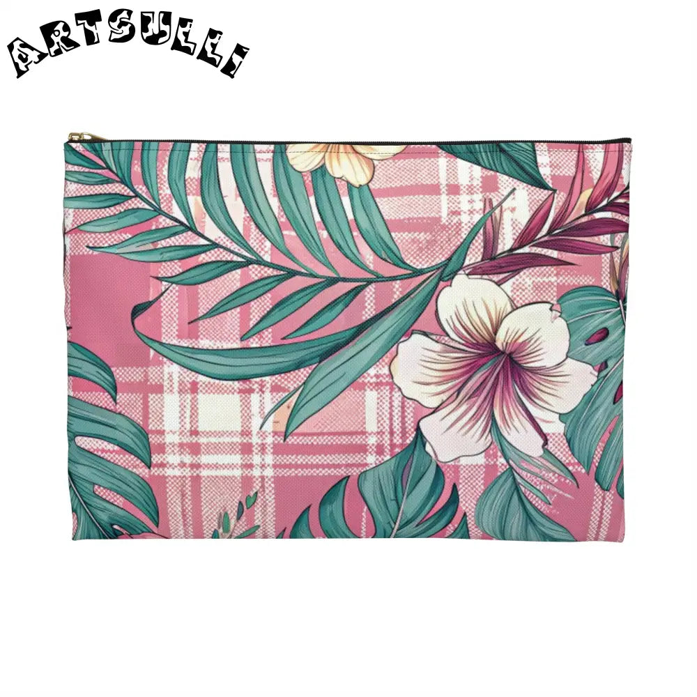 JAKKOUTTHEBXX Plaid x Floral Burgundy and Green Accessory Pouch