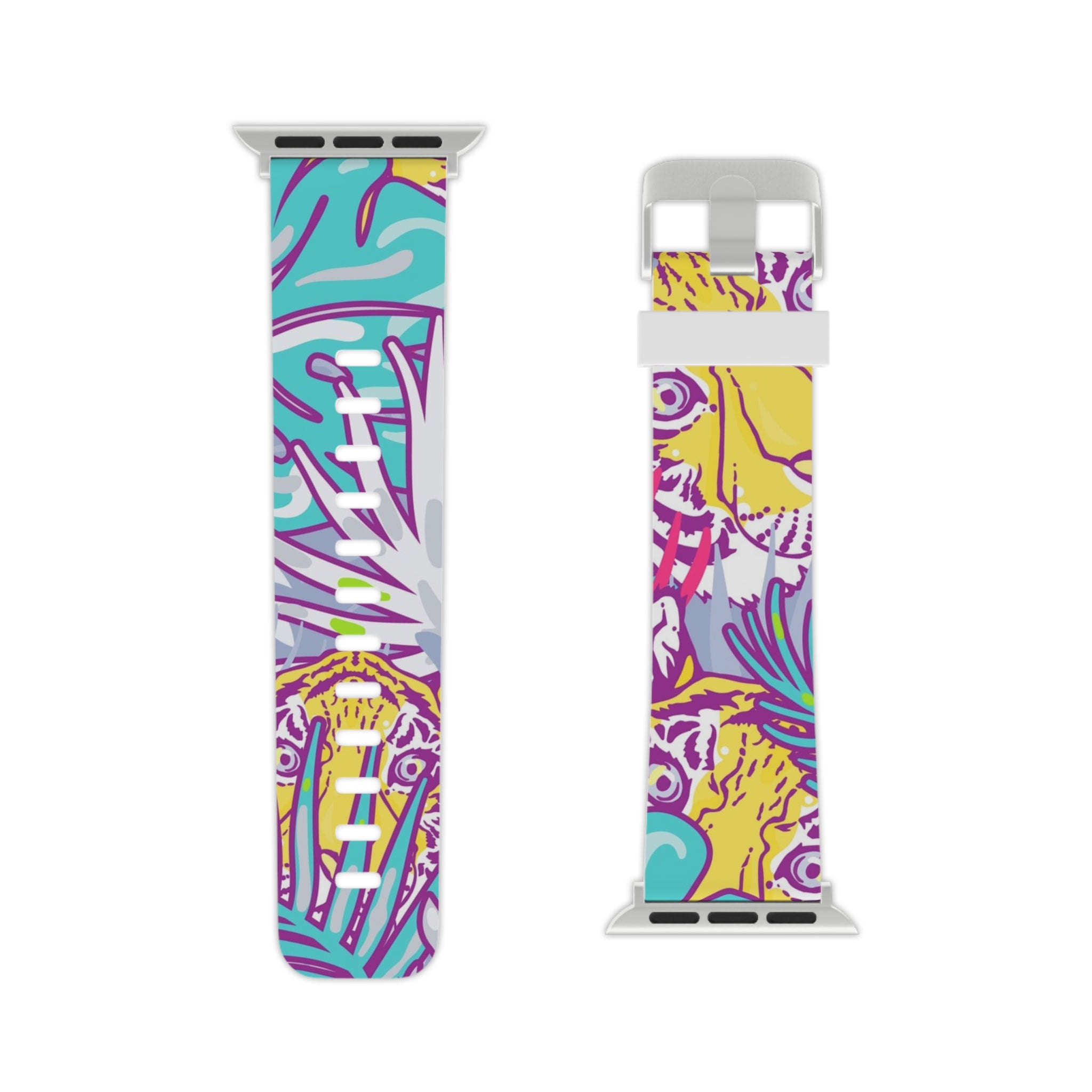 Tropical Floral Tigers Torquise and Purple Watch Band for Apple Watch, Artsulli - Art is Long, Life is Short, Accessories, , , , , , , 