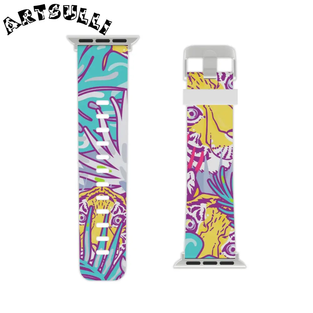 JAKKOUTTHEBXX Tropical Floral Tigers Torquise and Purple Watch Band