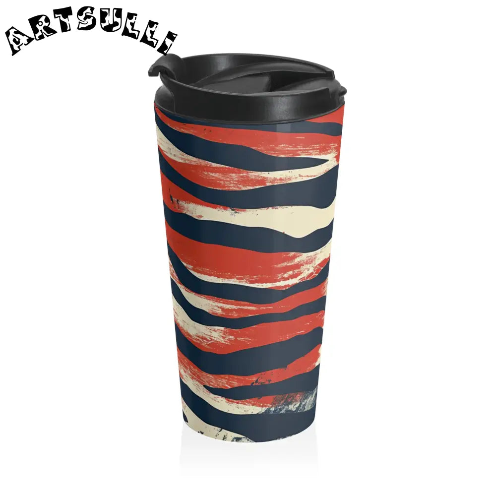 JAKKOUTTHEBXX Abstract Red Blue Cream Striped Stainless Steel Travel