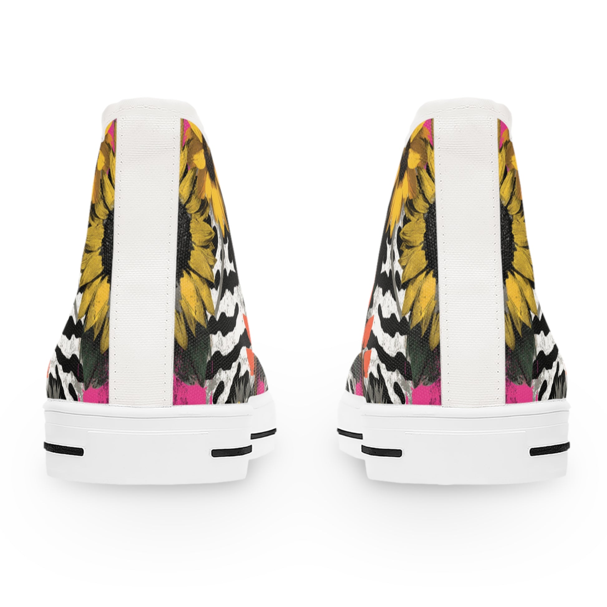 Zebra Stripes x Sunflowers Multi-Color Women's High Top Sneakers, Artsulli - Art is Long, Life is Short, Shoes, , , , , , , 