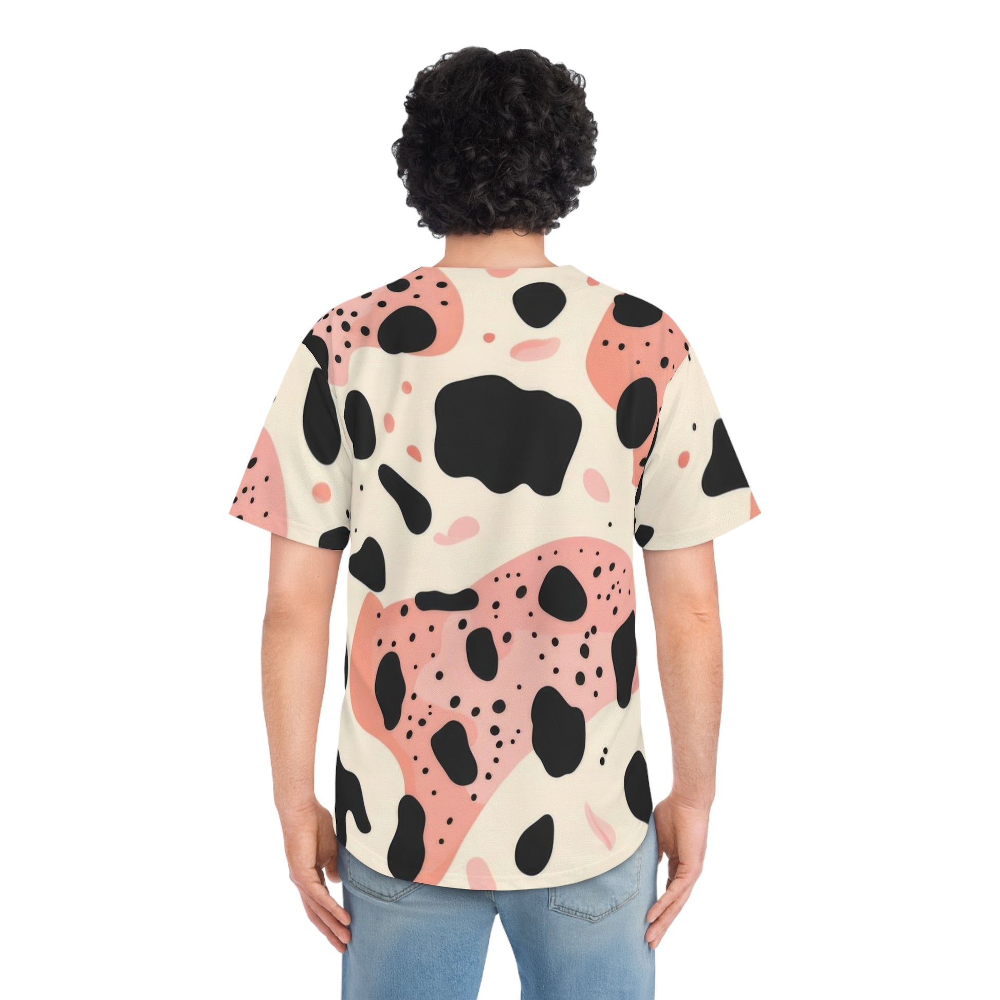 Organic Cow Print Cream and Pink Men's Baseball Jersey (AOP), Artsulli - Art is Long, Life is Short, All Over Prints, , , , , , , 