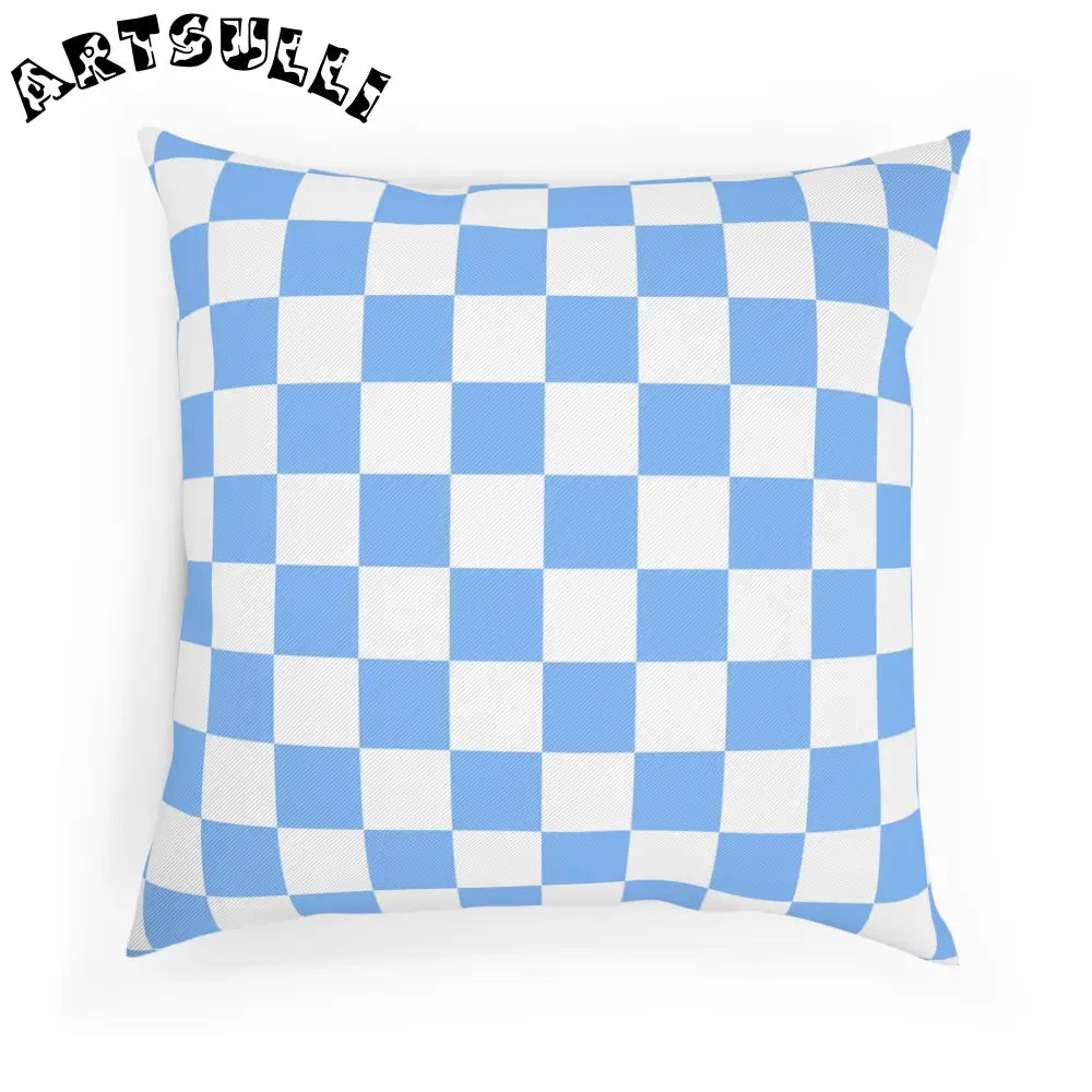 JAKKOUTTHEBXX Checkerboard White and Light Blue Cushion