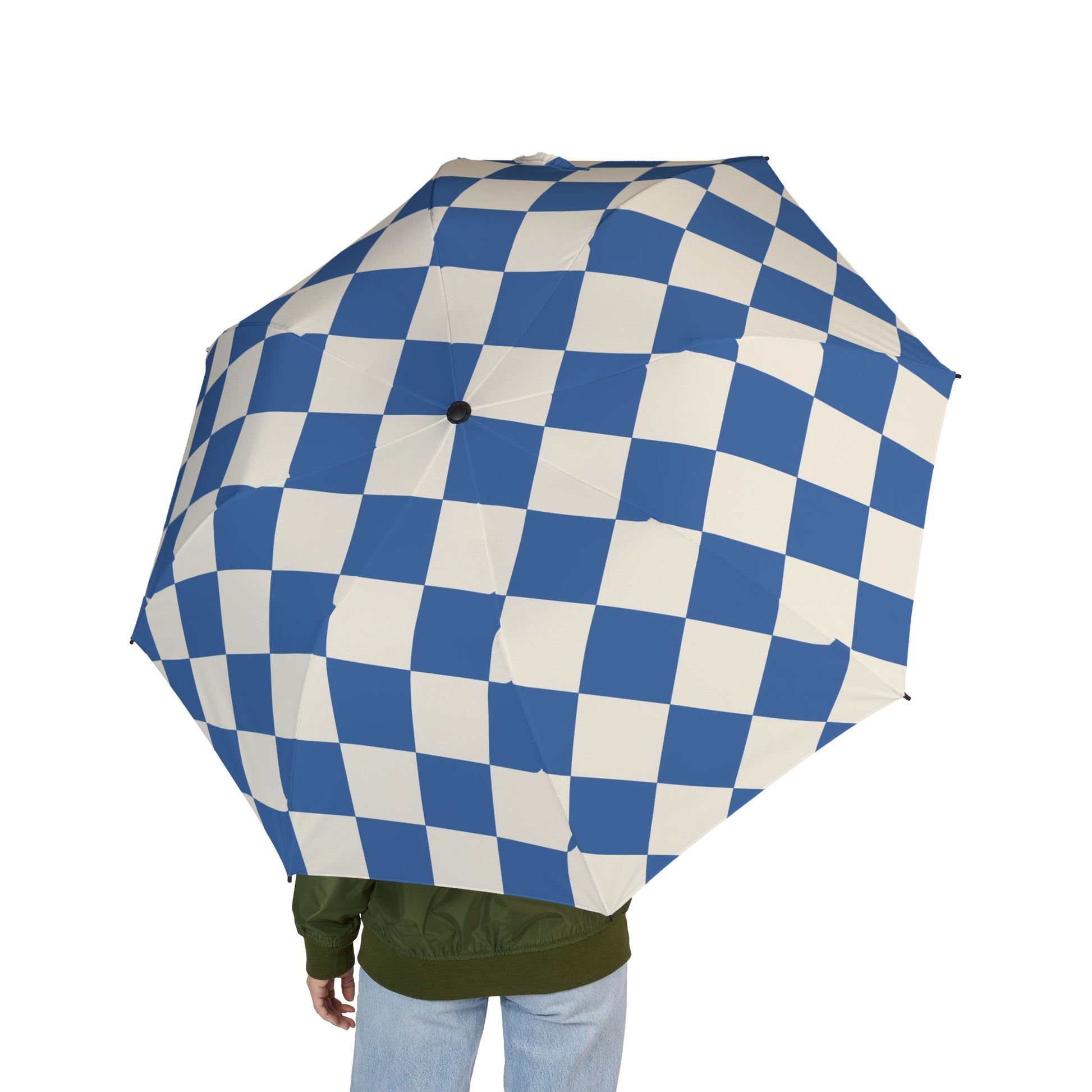 Checkerboard Blue Semi-Automatic Foldable Umbrella, Artsulli - Art is Long, Life is Short, Accessories, , , , , , , 