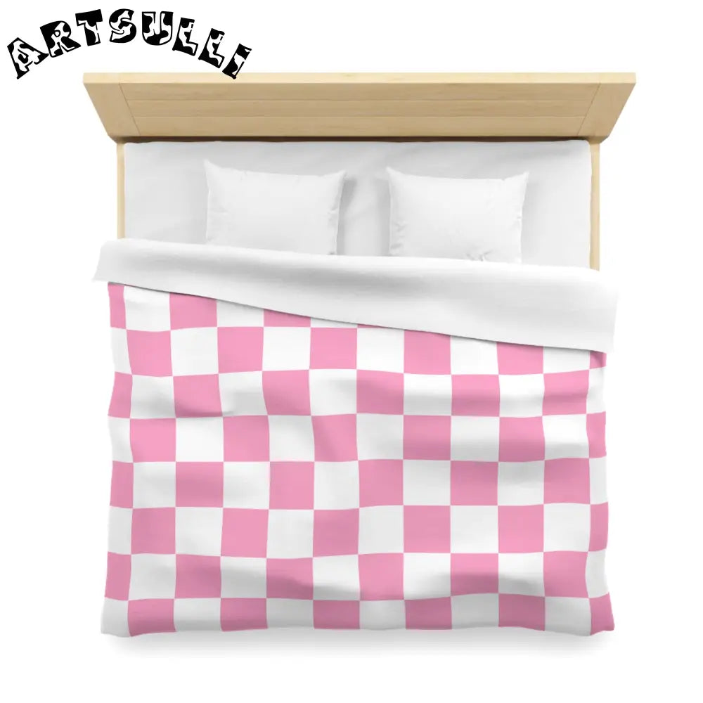 JAKKOUTTHEBXX Checkerboard Hot Pink and White Microfiber Duvet Cover