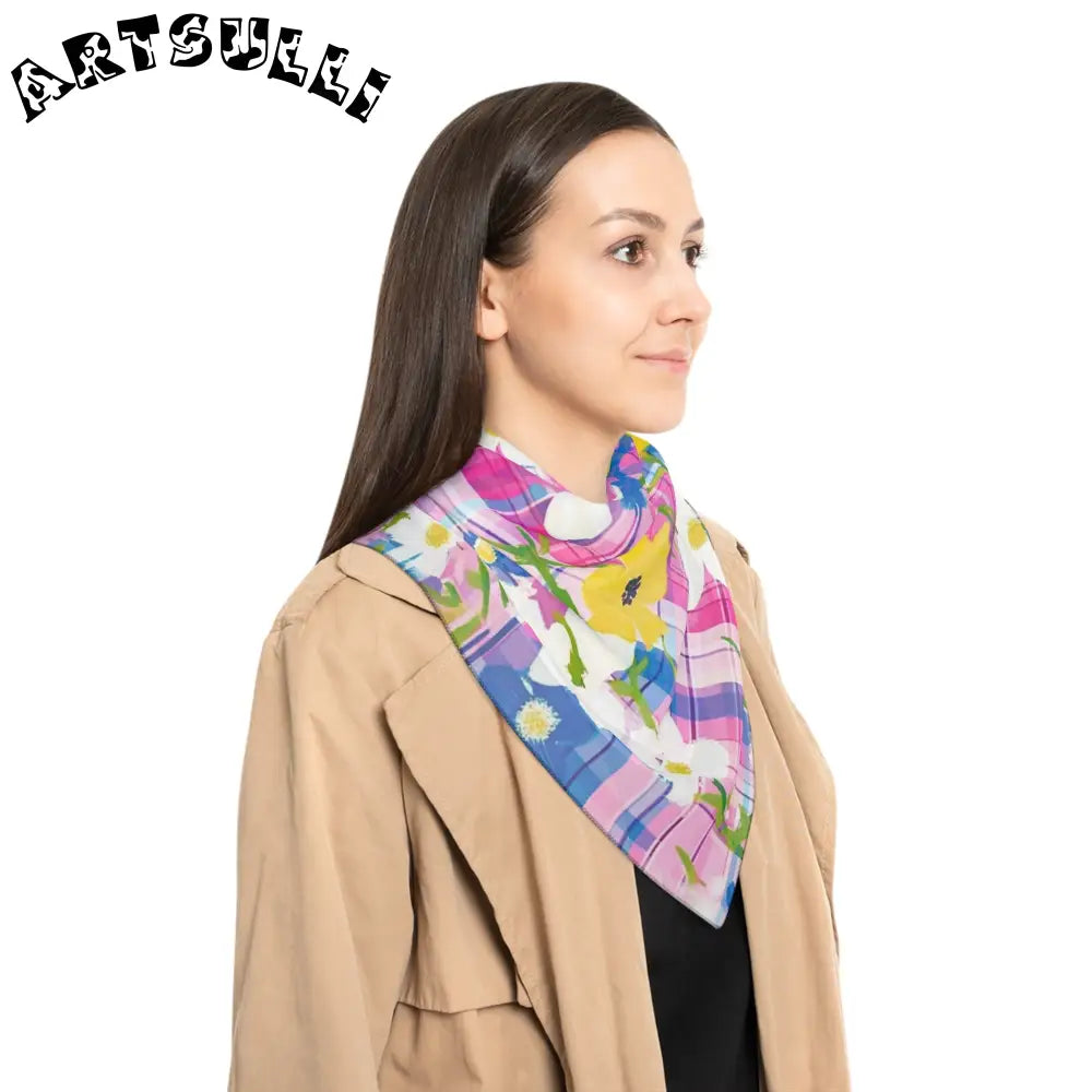 JAKKOUTTHEBXX Plaid Garden Pink and Purple Poly Scarf JAKKOUTTHEBXX