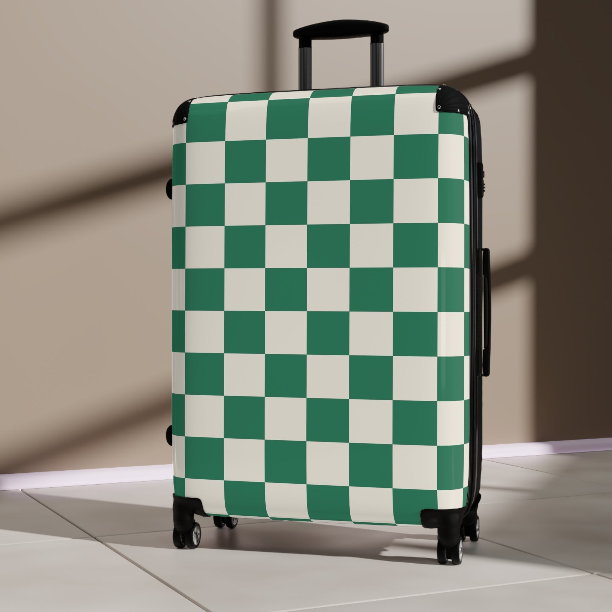 Checkerboard Dark Green Suitcase, Artsulli - Art is Long, Life is Short, Bags, , , , , , , 