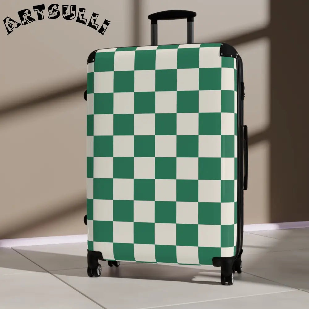 JAKKOUTTHEBXX Checkerboard Dark Green Suitcase JAKKOUTTHEBXX