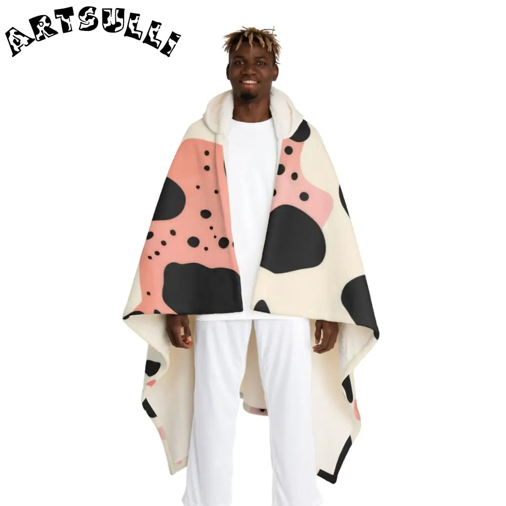 JAKKOUTTHEBXX Pink Cow Print Hooded Sherpa Fleece Blanket 2025