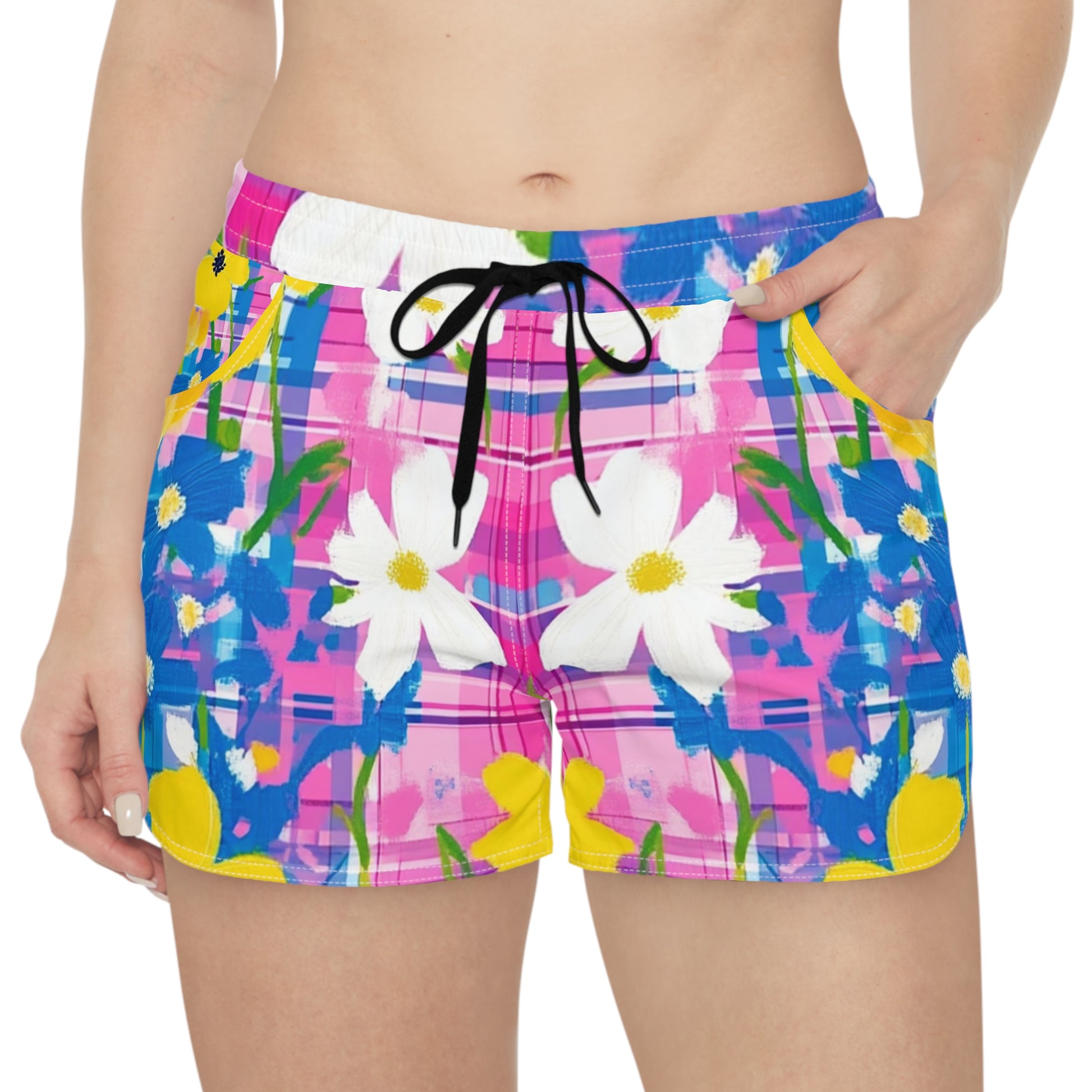 Plaid Garden Pink and Purple Women's Casual Shorts (AOP), Artsulli - Art is Long, Life is Short, All Over Prints, , , , , , , 