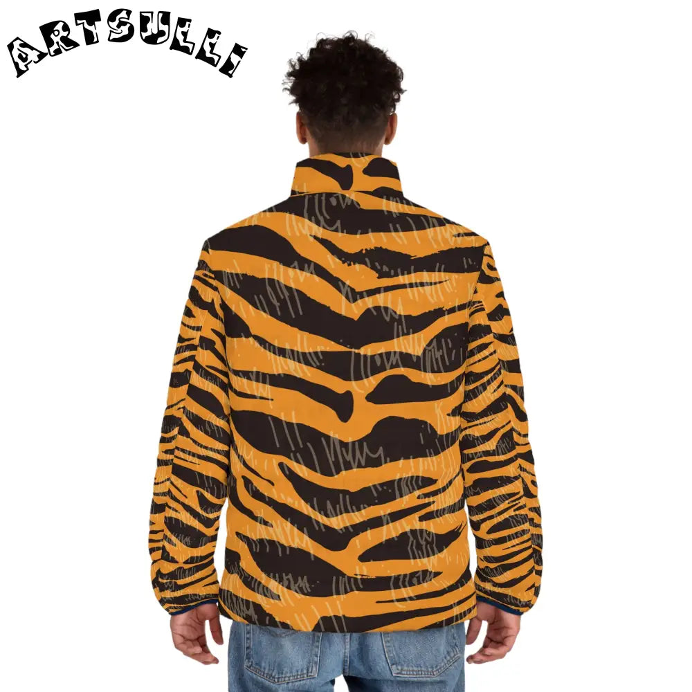 JAKKOUTTHEBXX Tiger Scratches Orange & Black Men’s Puffer Jacket