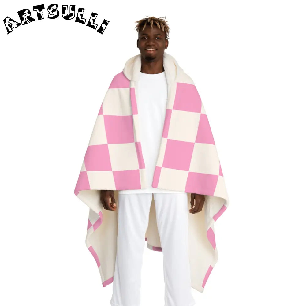 JAKKOUTTHEBXX Checkerboard Hot Pink and White Hooded Sherpa Fleece