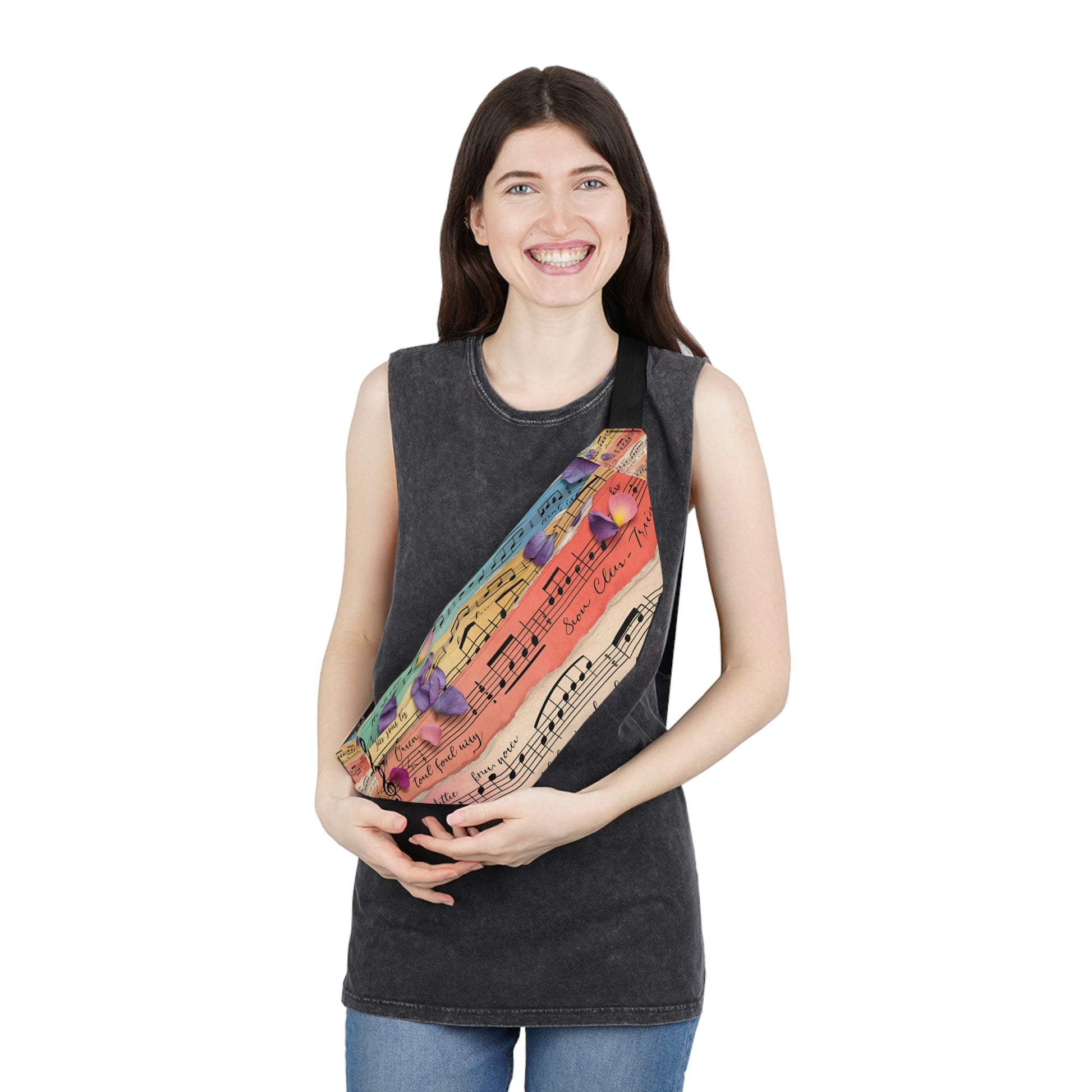 Torn Type Beat Sheet Music Multi-Color Large Fanny Pack, Artsulli - Art is Long, Life is Short, Bags, , , , , , , 
