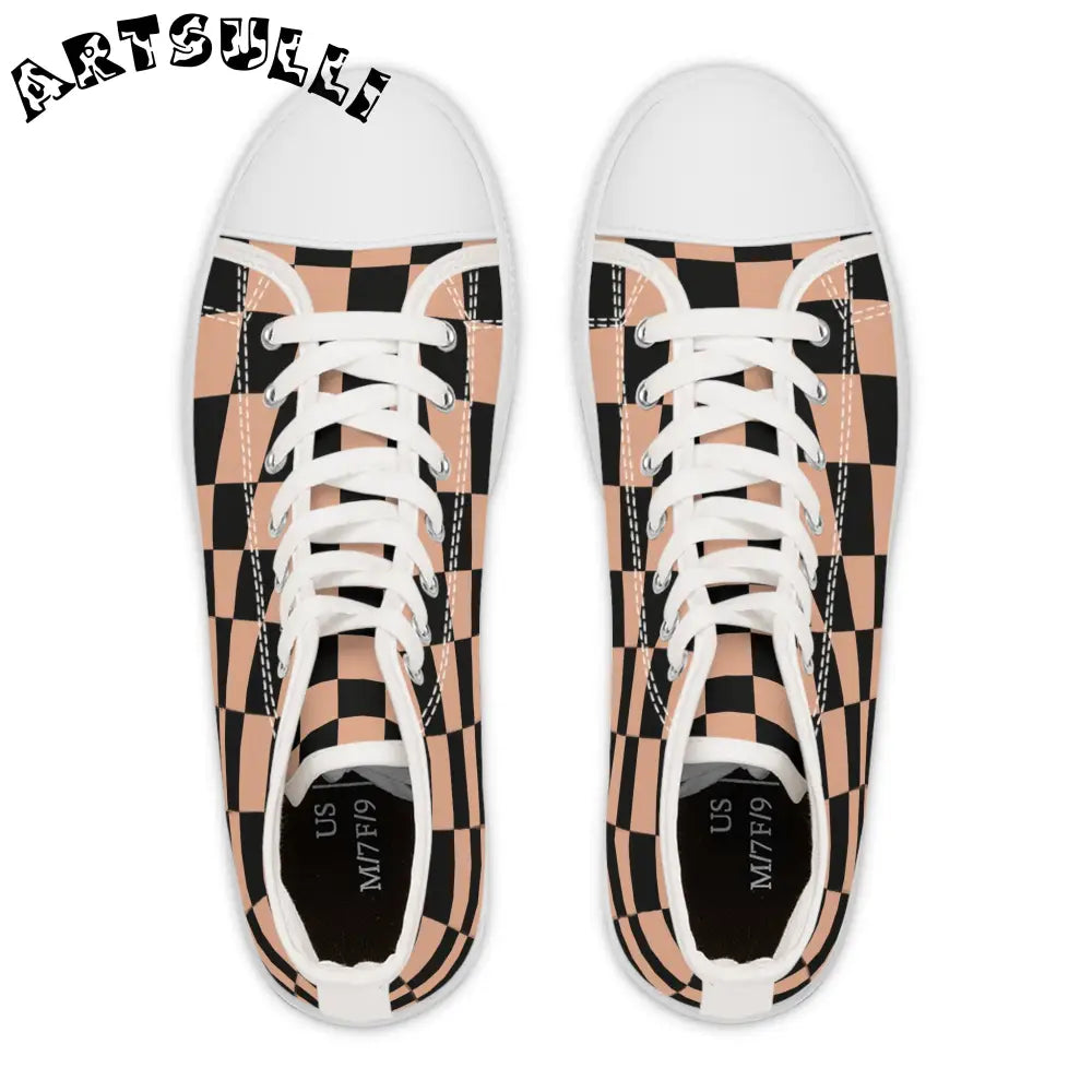 JAKKOUTTHEBXX Checkerboard Soft Orange and Black Women’s High Top