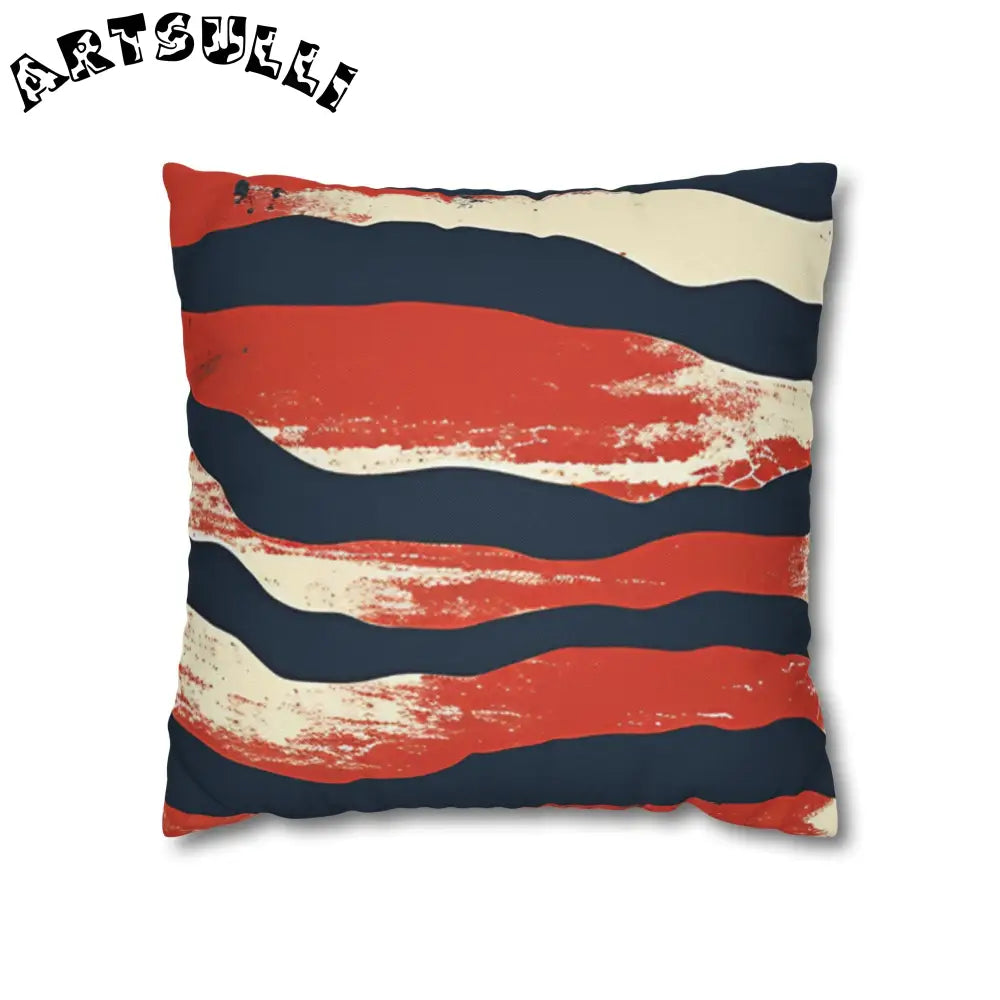 JAKKOUTTHEBXX Abstract Red White Navy Blue Wavy Stripe Square Pillow