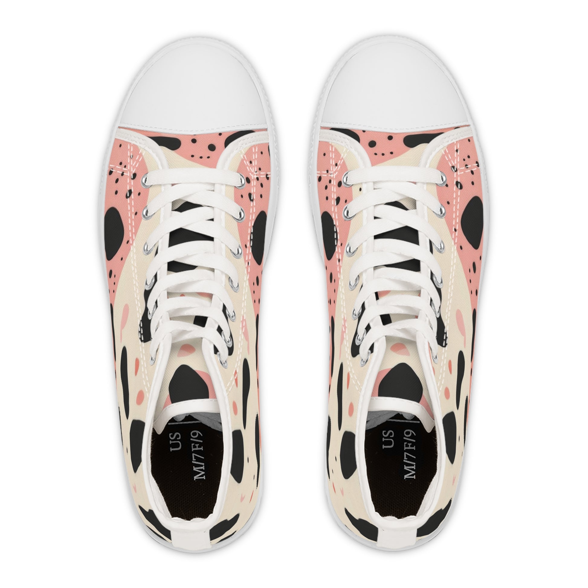 Organic Cow Print Cream and Pink Women's High Top Sneakers, Artsulli - Art is Long, Life is Short, Shoes, , , , , , , 