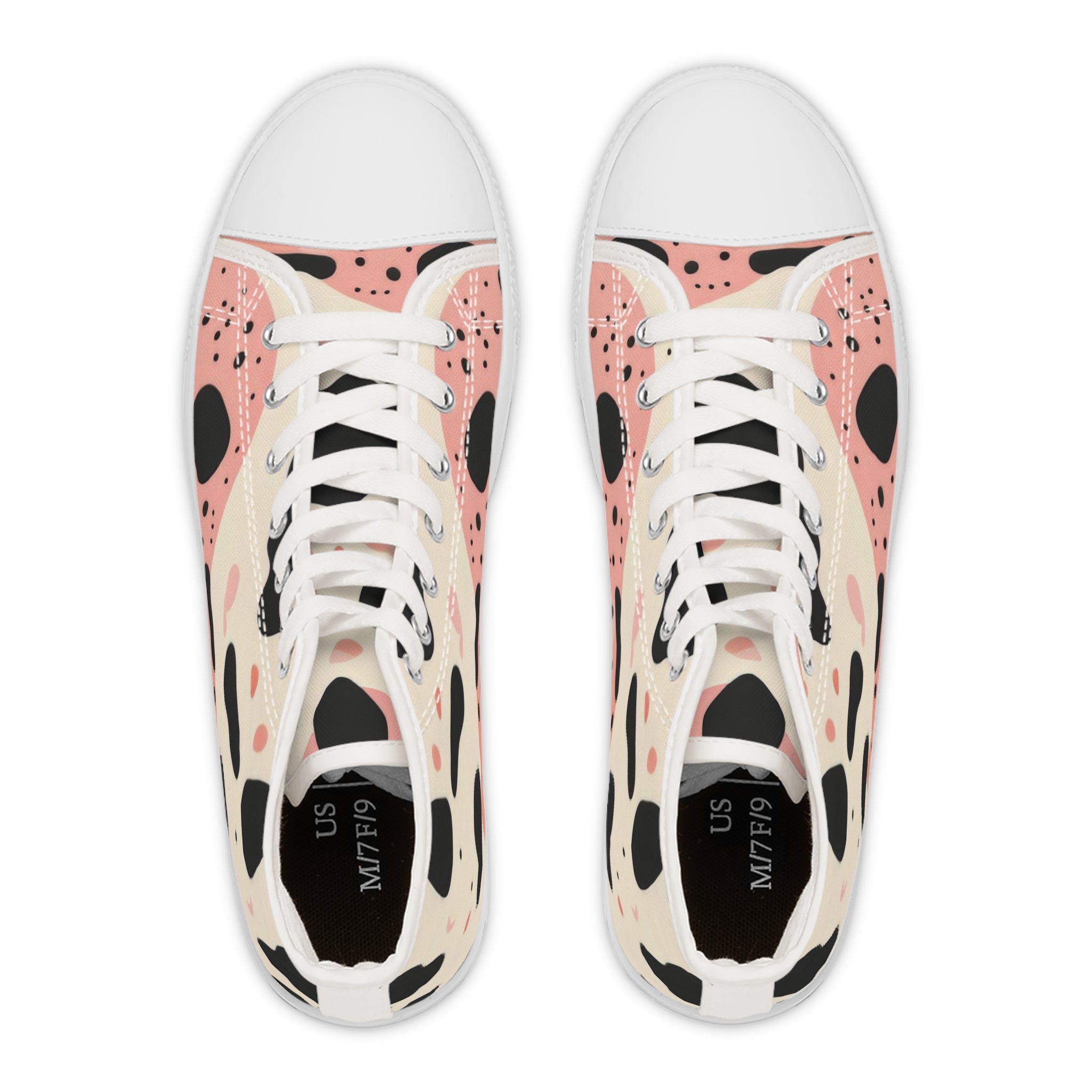 Organic Cow Print Cream and Pink Women's High Top Sneakers, Artsulli - Art is Long, Life is Short, Shoes, , , , , , , 