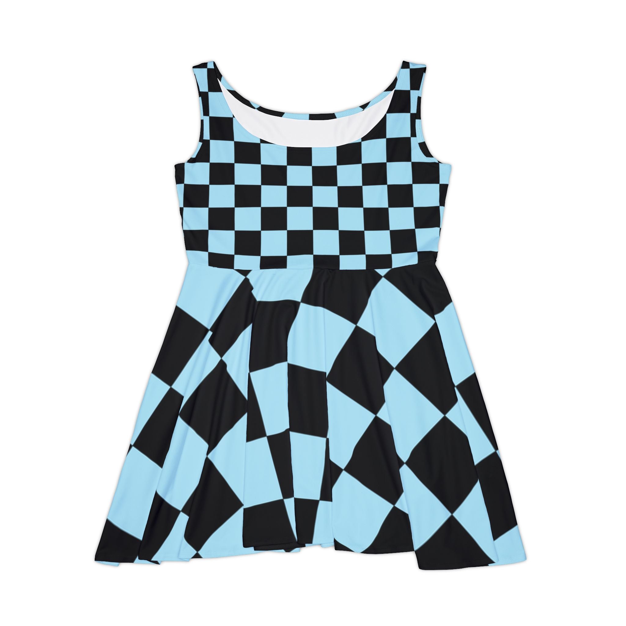 Checkerboard Black and Blue Women's Skater Dress (AOP), Artsulli - Art is Long, Life is Short, All Over Prints, Size, XS, , , , , 32322803348799382342