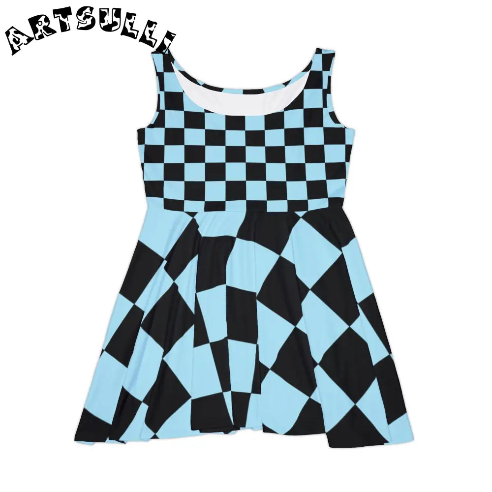 JAKKOUTTHEBXX Checkerboard Black and Blue Women’s Skater Dress (AOP)