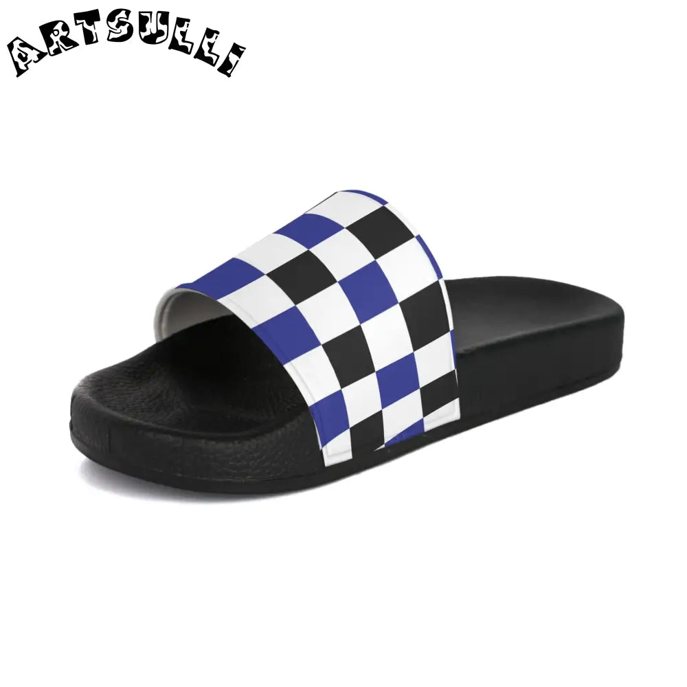 JAKKOUTTHEBXX Checkerboard Blue White and Black Women’s Slide