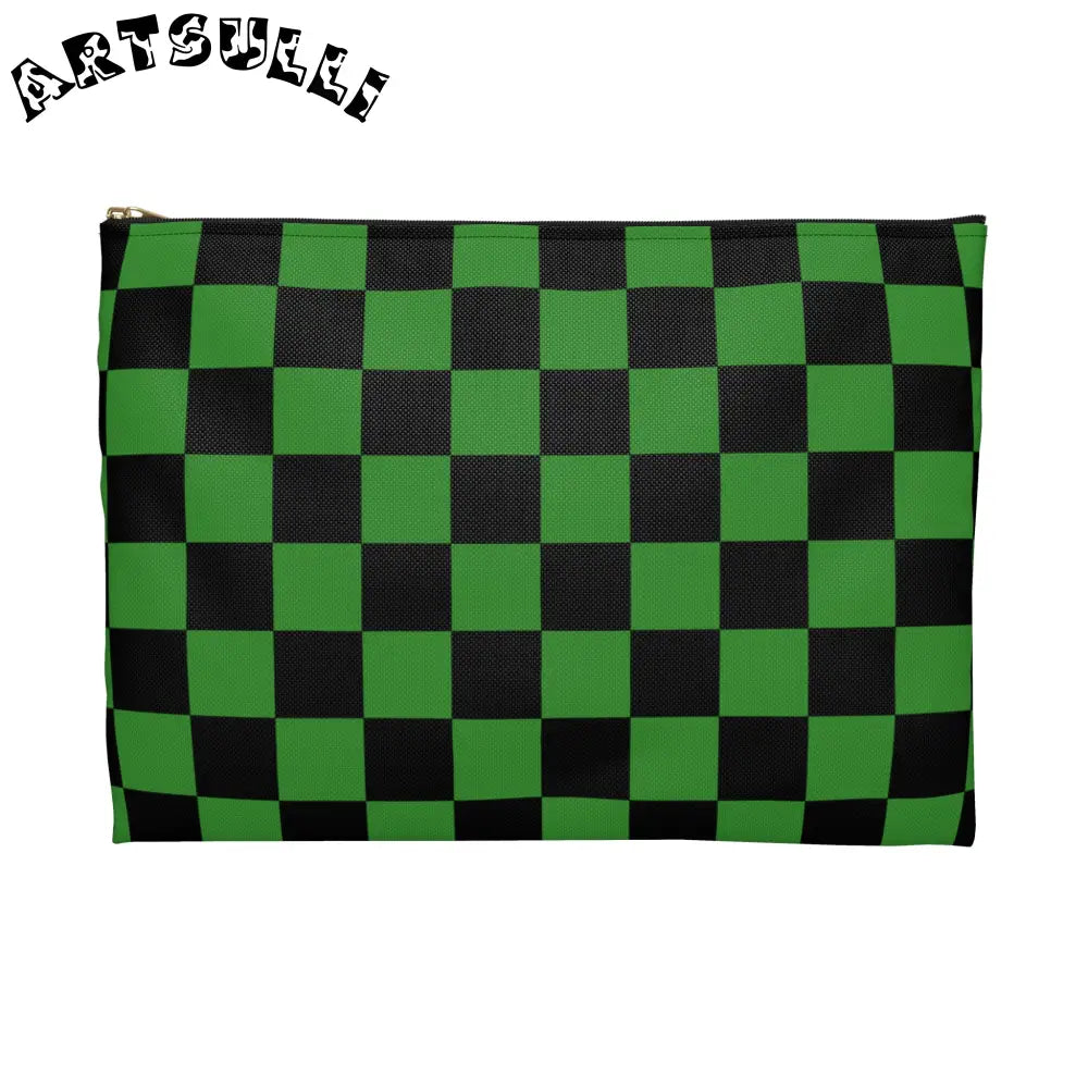 JAKKOUTTHEBXX Checkerboard Green and Black Accessory Pouch