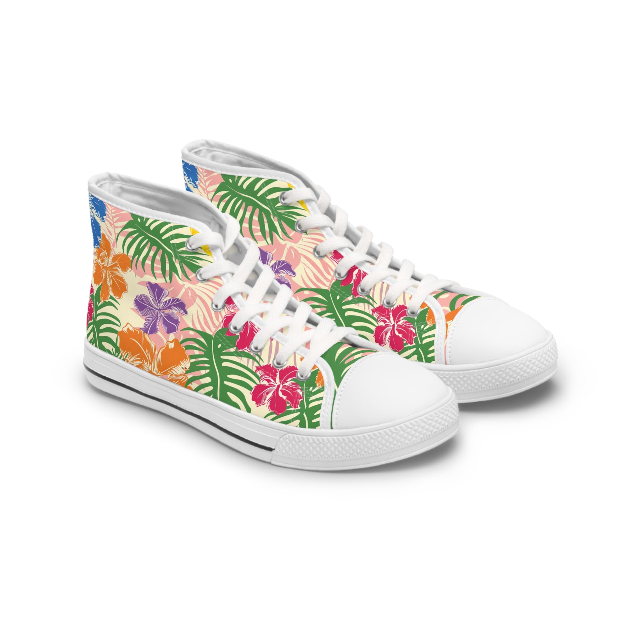 Blooming Tropical Flowers Women's High Top Sneakers, Artsulli - Art is Long, Life is Short, Shoes, Size, US 5.5, Color, White sole, , , 28615504315006993569