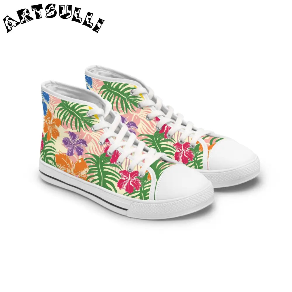 Blooming Tropical Flowers Women's High Top Sneakers, Artsulli - Art is Long, Life is Short, Shoes, Size, US 5.5, Color, White sole, , , 28615504315006993569