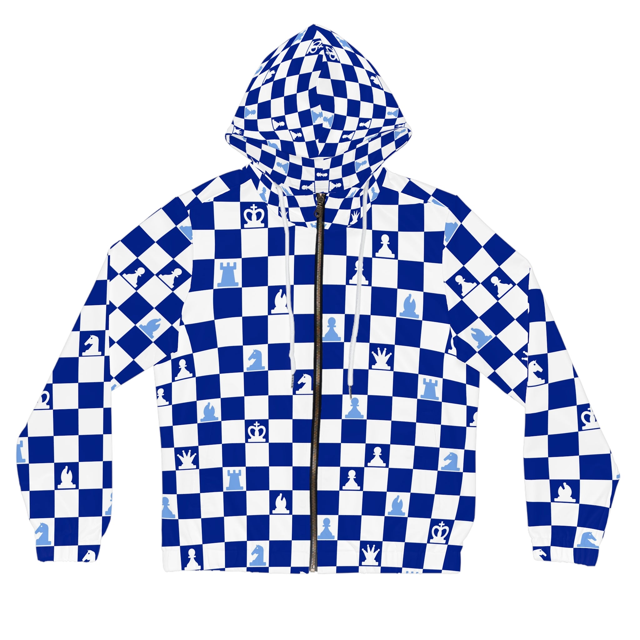 Chessboard Navy Blue Women’s Full-Zip Hoodie (AOP), Artsulli - Art is Long, Life is Short, All Over Prints, Size, XS, Color, White, , , 20750321162619832548