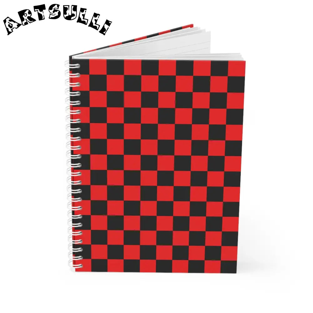 JAKKOUTTHEBXX Checkerboard Red and Black Spiral Notebook