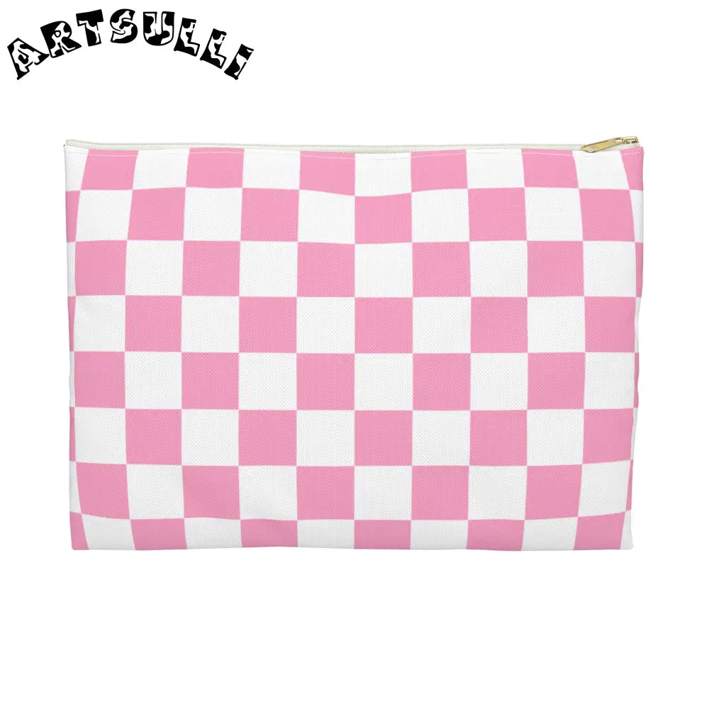 JAKKOUTTHEBXX Checkerboard Hot Pink and White Accessory Pouch