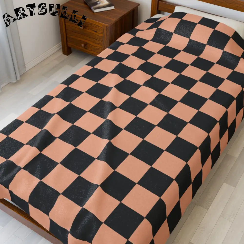 JAKKOUTTHEBXX Checkerboard Soft Orange and Black Velveteen Plush